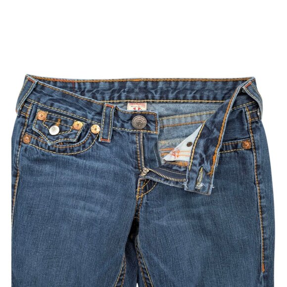 Vtg True Religion Rainbow Joey Flare Jeans Womens Blue Low Rise Big T Size 29 - Picture 5 of 11
